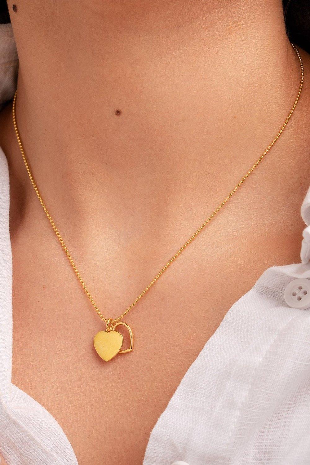 Double Heart Pelline Chain Necklace