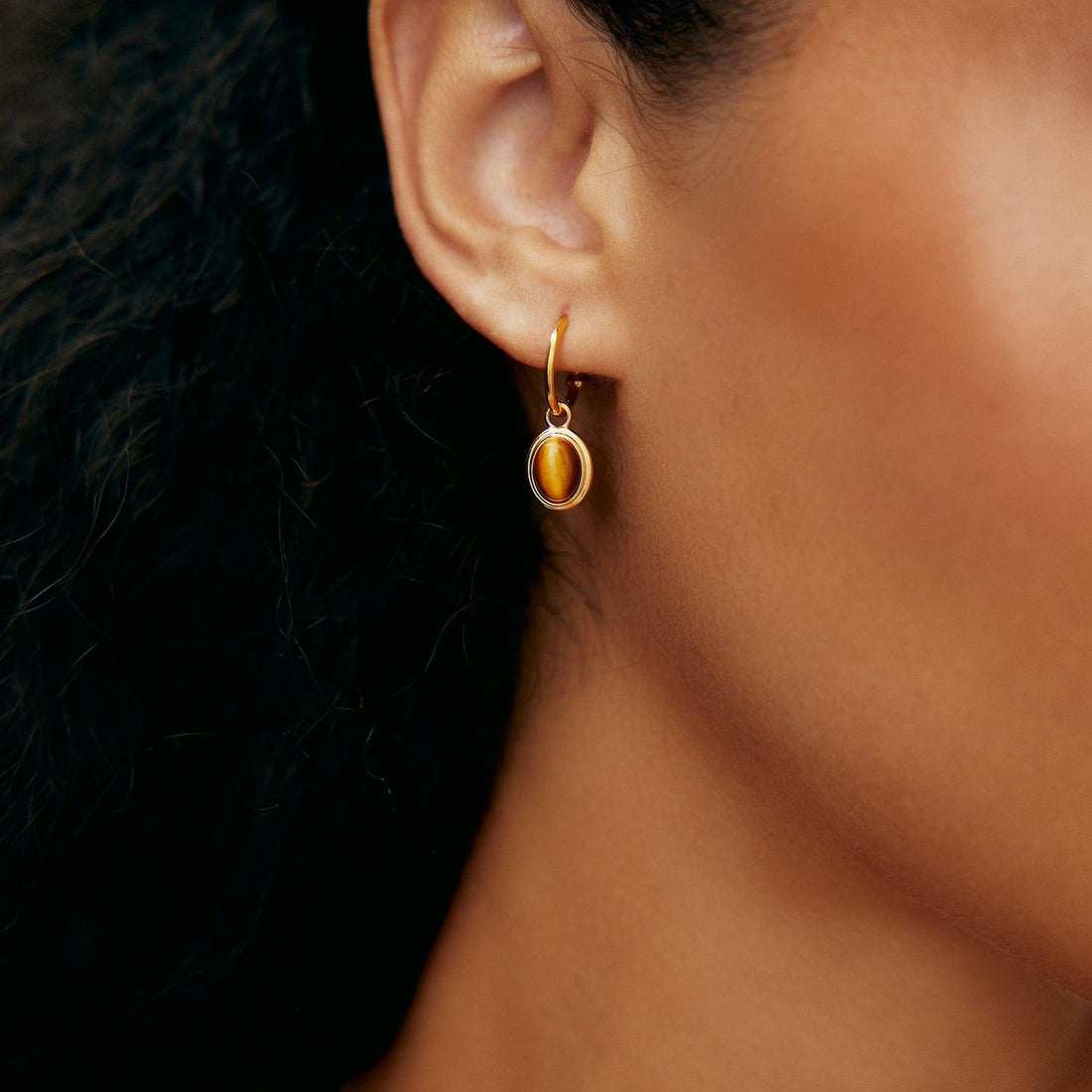 Oval Tiger Eye Hoops